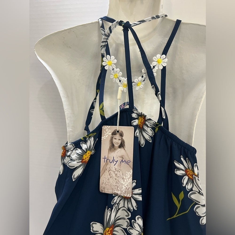 Truly Me Blue and White Sleeveless Halter Sundress - Picture 2 of 8